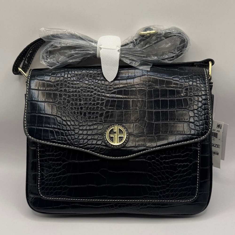 Gianni Bini Black Croc-Embossed Crossbody Bag